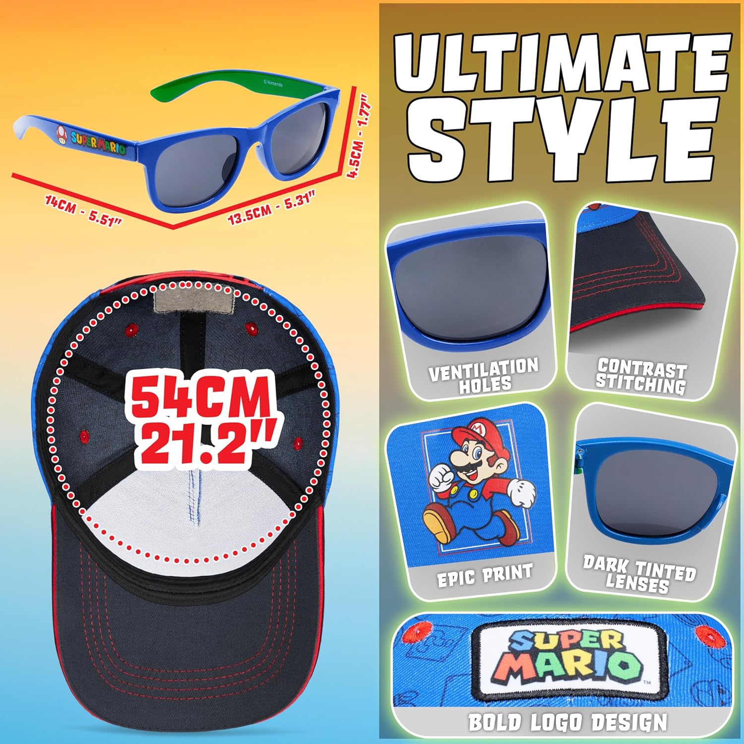 Ensemble Mario bleu avec casquette réglable et lunettes de soleil – Image 6
