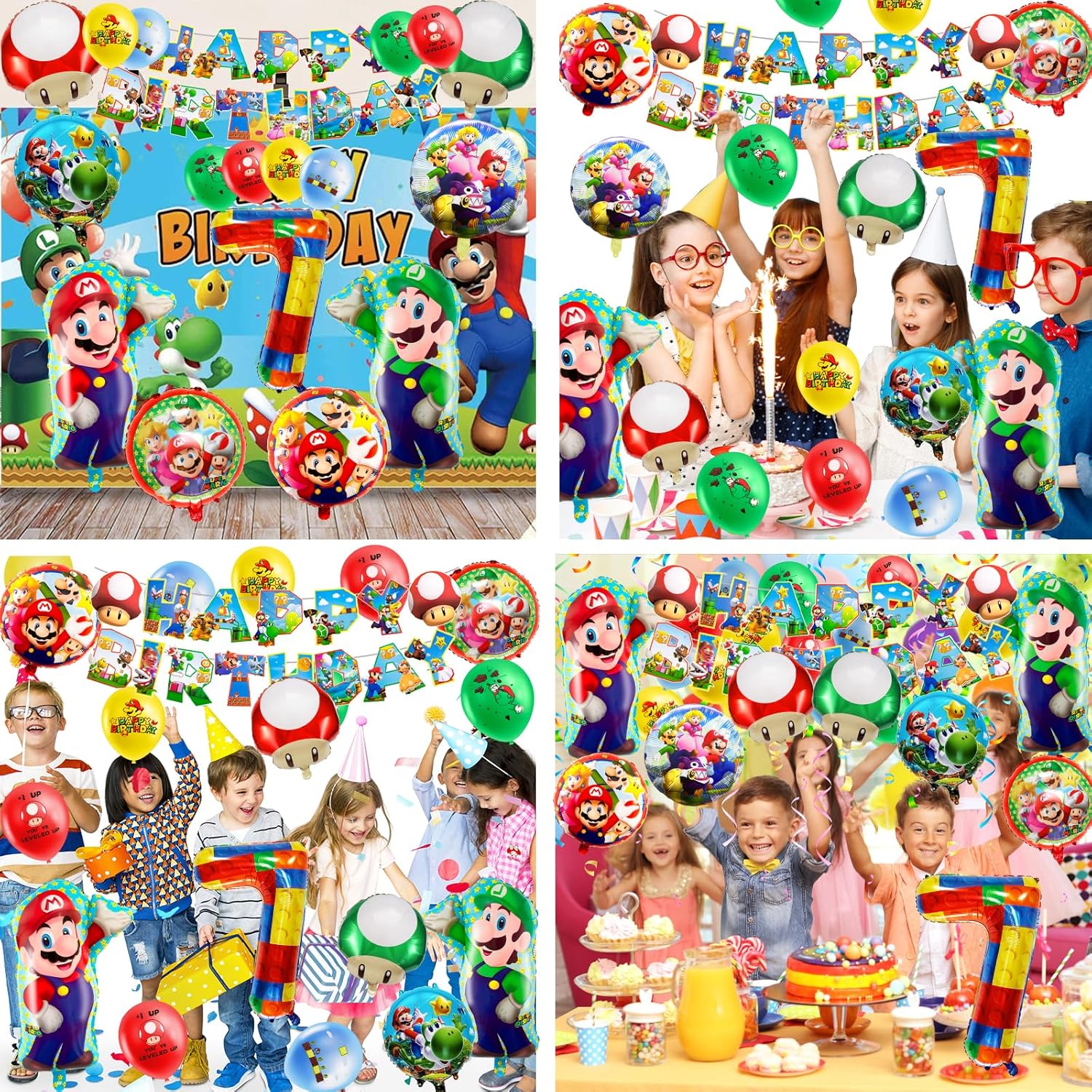 Kit anniversaire Mario 7 ans avec bannière et 32 ballons – Image 6