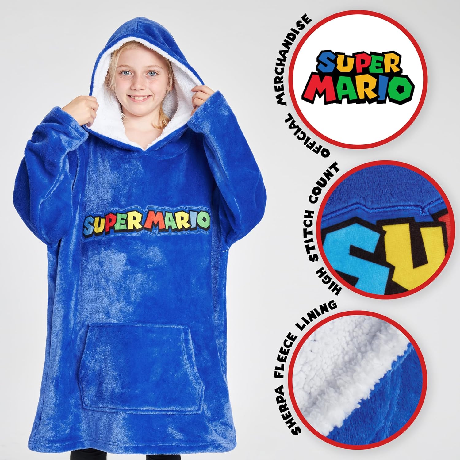 Sweat à capuche enfant Super Mario plaid polaire bleu – Image 4