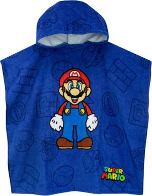 Poncho serviette à capuche bleu Super Mario Bros avec Mario pour garçon