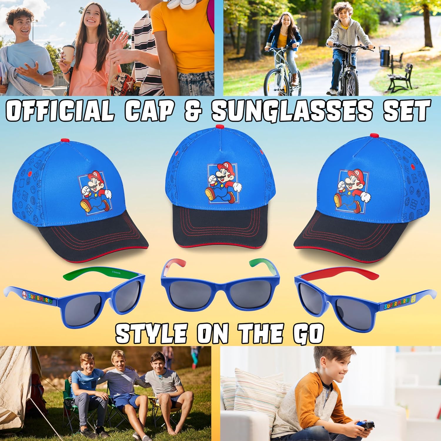 Ensemble Mario bleu avec casquette réglable et lunettes de soleil – Image 2