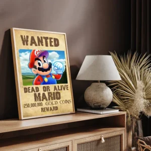 Poster Wanted de Mario avec fond beige