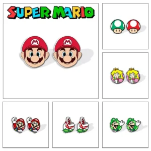 Boucles d’oreille Mario avec modèles Peach, Luigi, Piranha et autres personnages