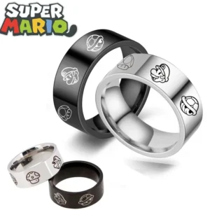 Bague Super Mario Bros en acier inoxydable, modèle argenté ou noir