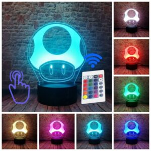 Lampe 3D Champignon Mario en acrylique 17 centimètres
