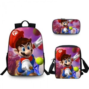 Set Mario Tennis avec sac, sacoche et trousse en nylon et polyester