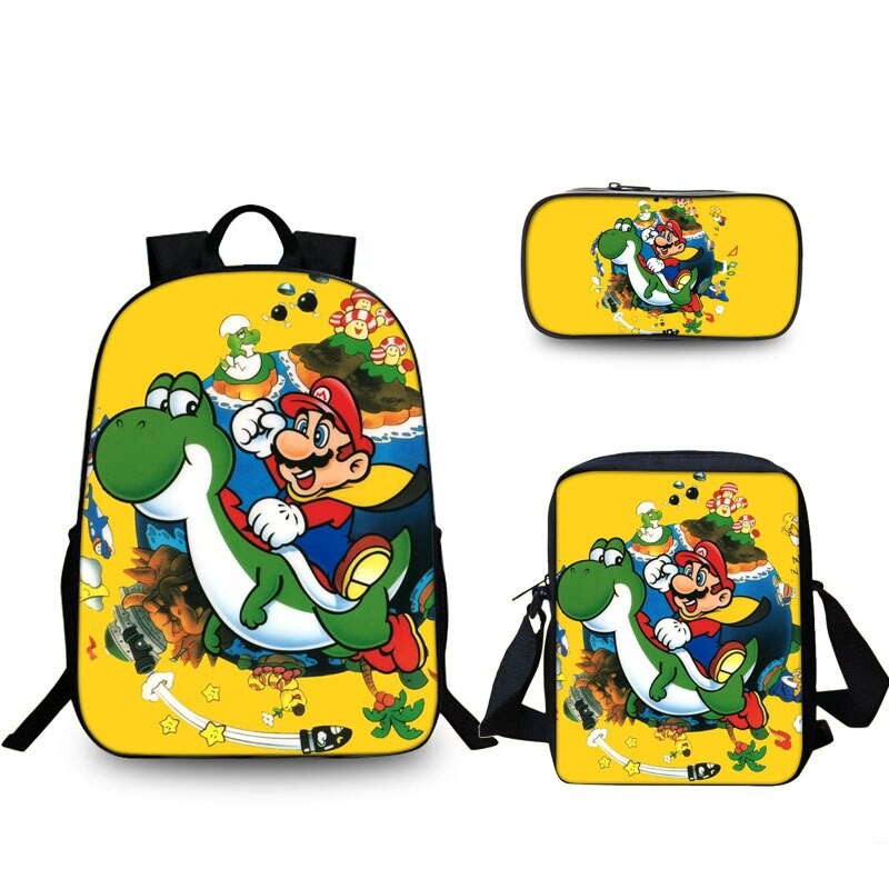 Trio vintage Mario & Yoshi : sac, sacoche et trousse