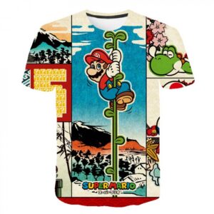 T-shirt Mario Super Mario fond japonais et plante