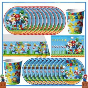 Ensemble de décoration d’anniversaire Mario 51 pièces en papier