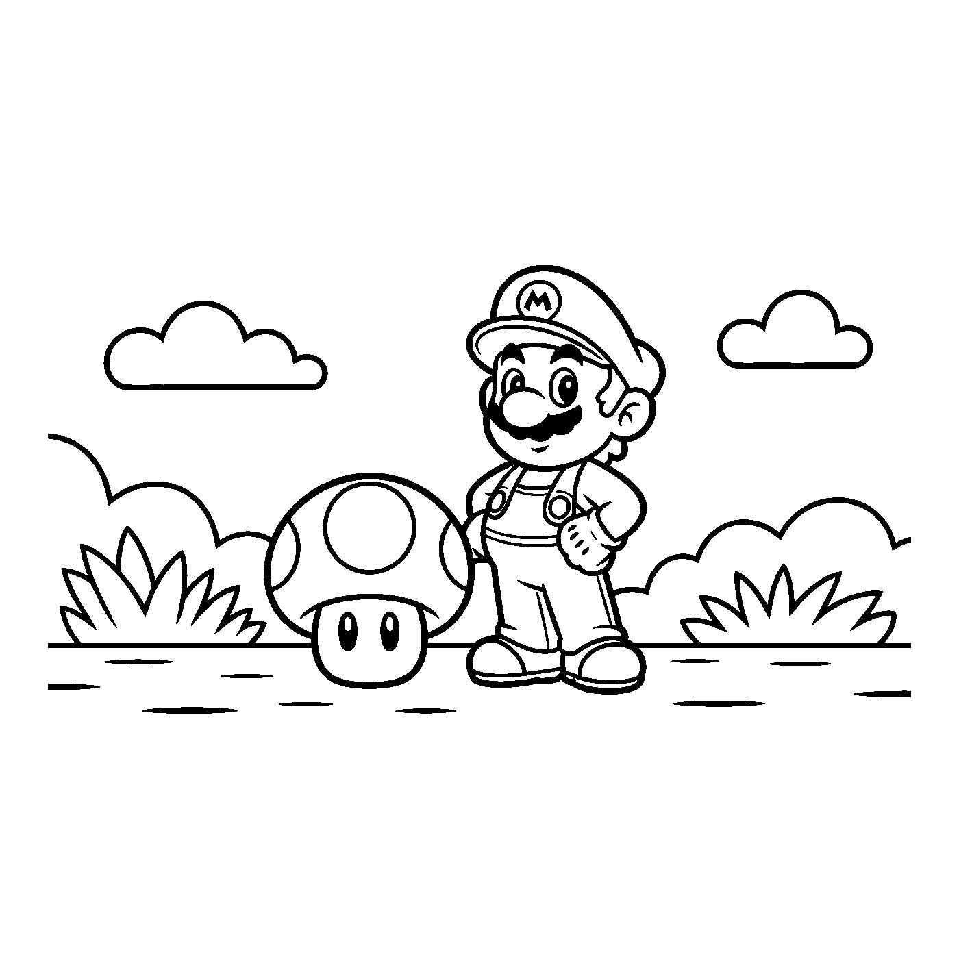 Coloriage Mario gratuit à imprimer - Mario en aventure facile à colorier Coloriage Mario gratuit à imprimer : Mario en aventure facile à colorier